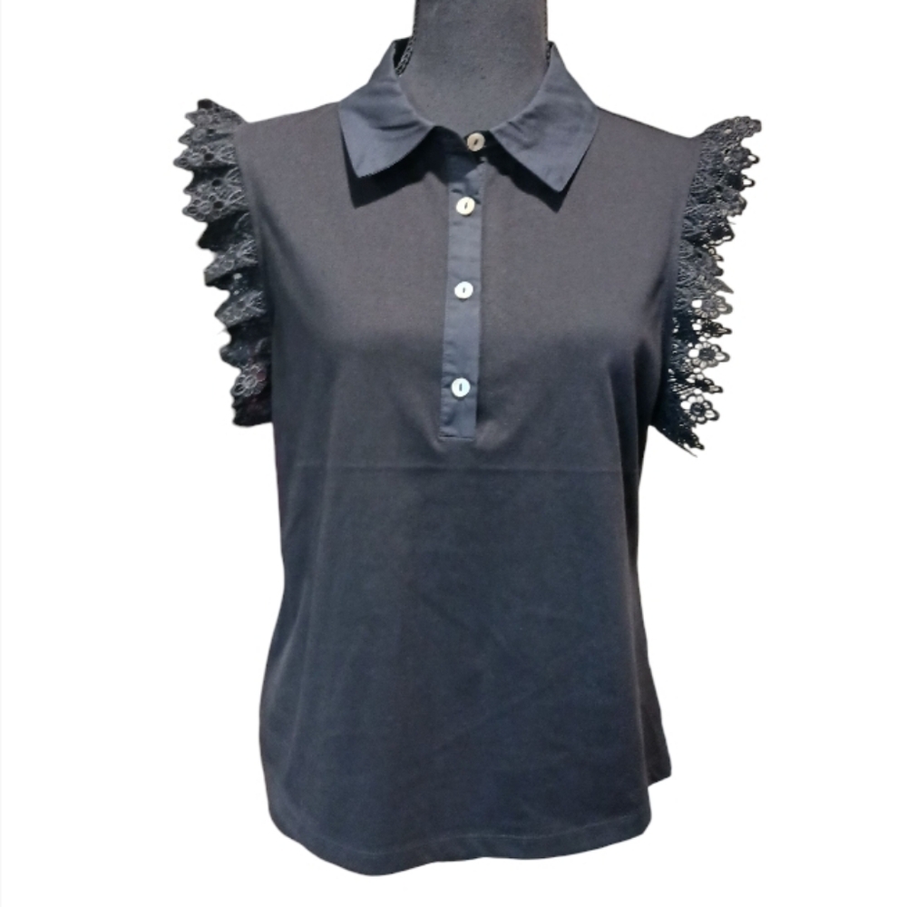 Marc NY Lace Cap Sleeve Collared Polo Top